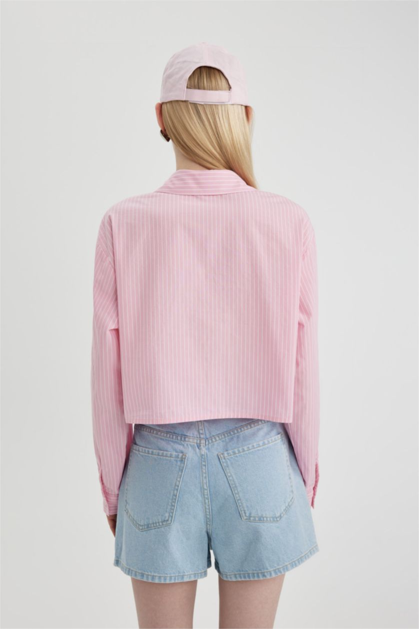 FEMME Rose Chemise Oversize courte rayée À Manches Longues