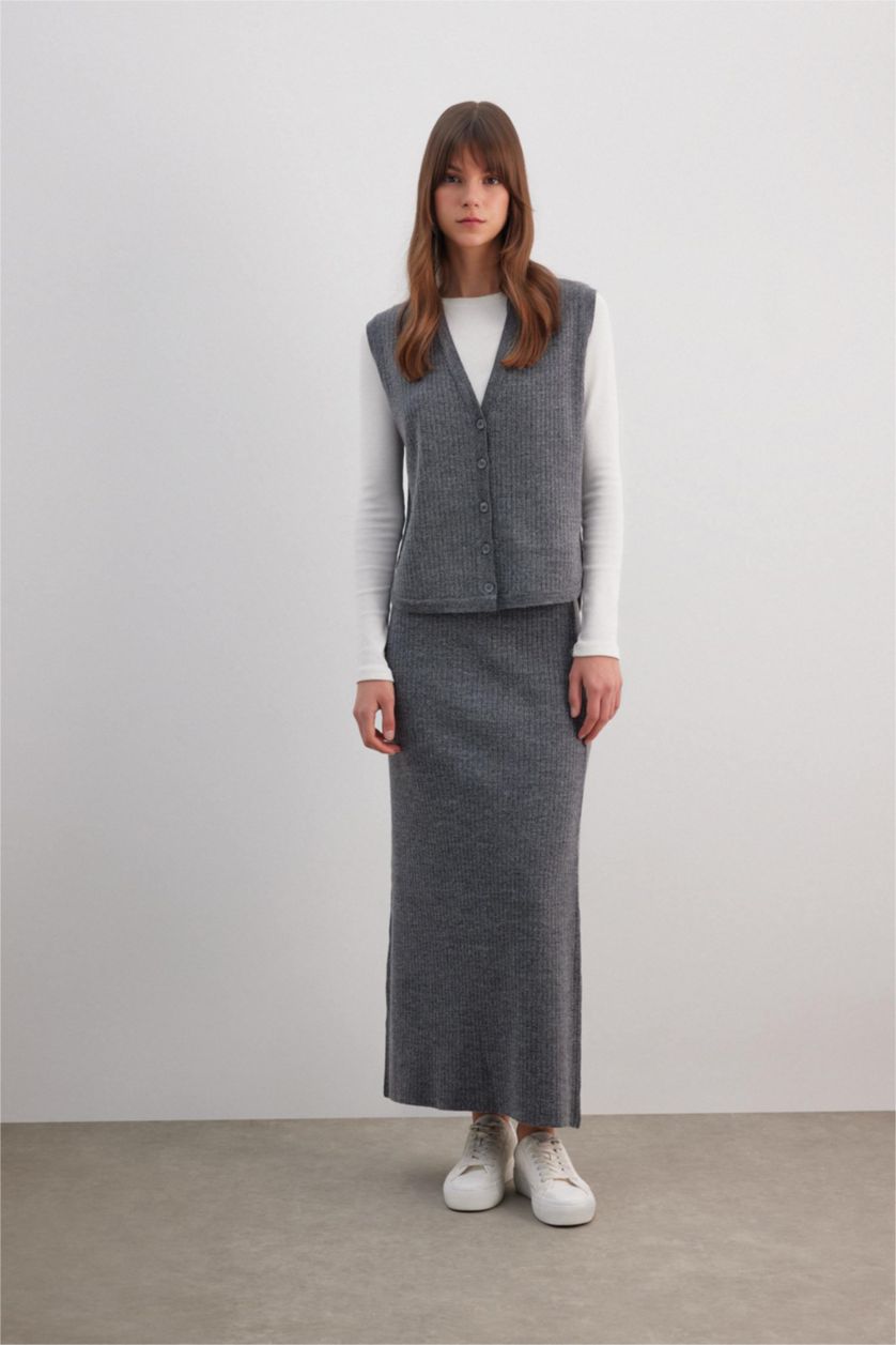 FEMME Anthracite Jupe Longue Tricot coupe régulière