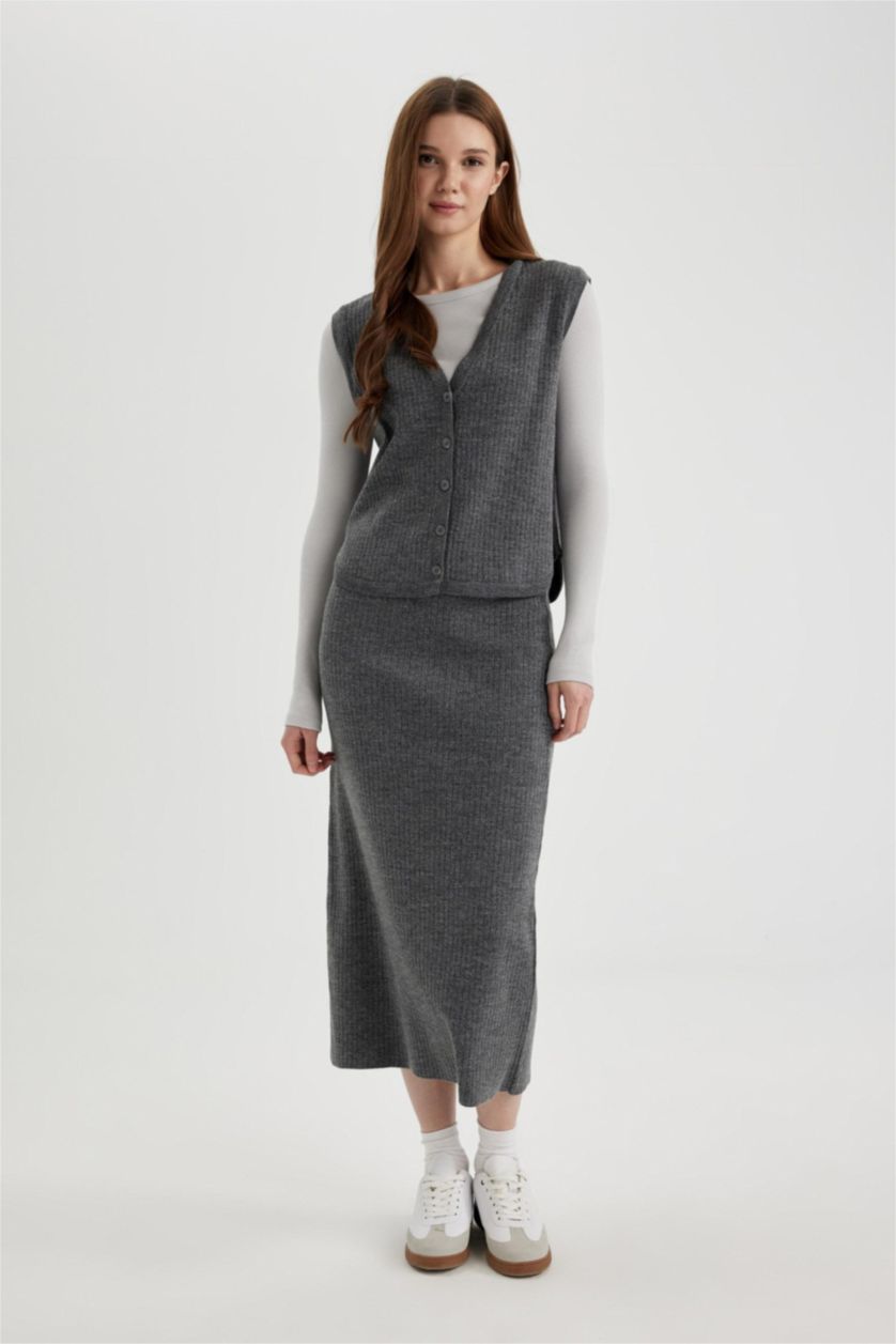 FEMME Anthracite Jupe Longue Tricot coupe régulière