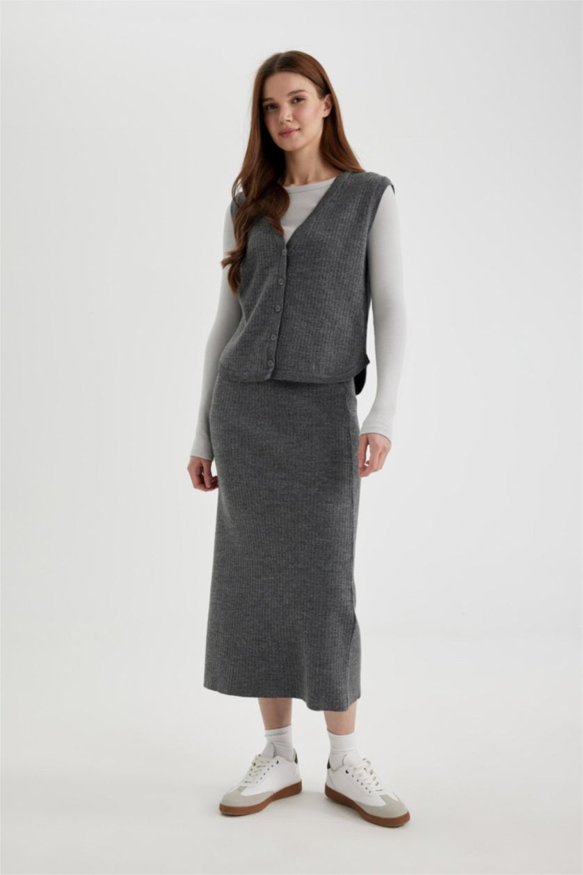 FEMME Anthracite Jupe Longue Tricot coupe régulière