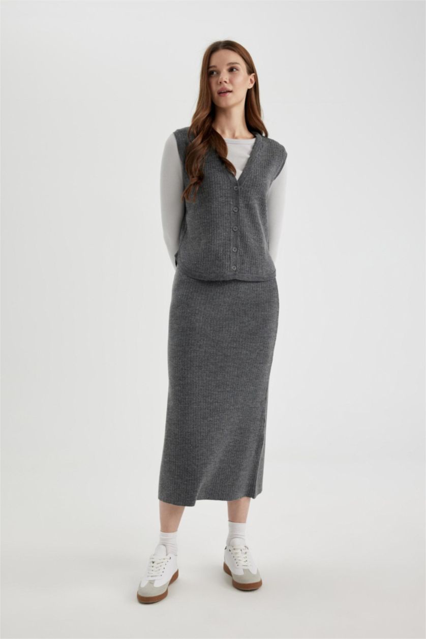 FEMME Anthracite Jupe Longue Tricot coupe régulière