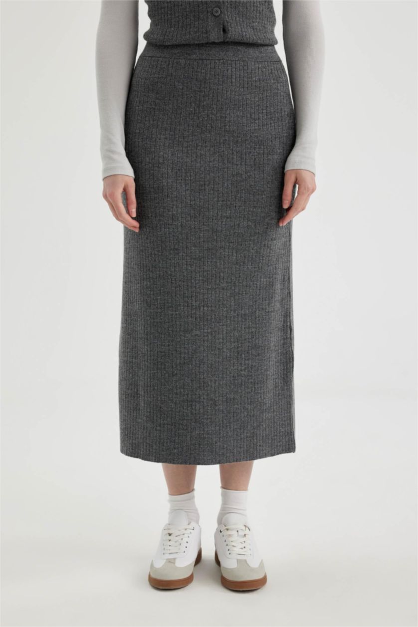 FEMME Anthracite Jupe Longue Tricot coupe régulière