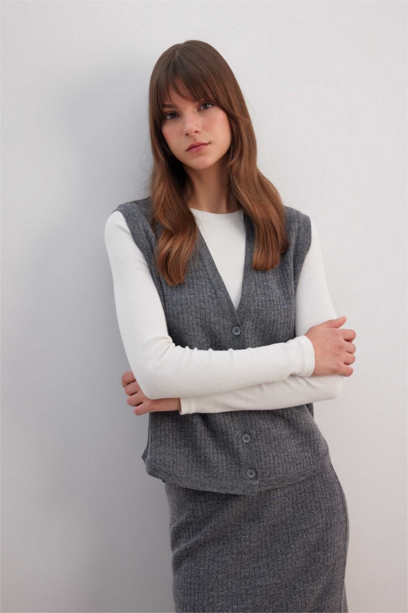 WOMAN Anthracite Regular Fit V-Neck Vest