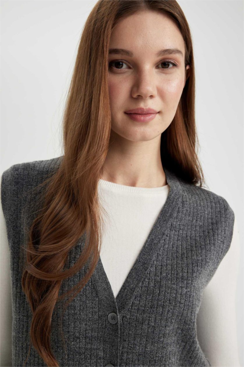 WOMAN Anthracite Regular Fit V-Neck Vest