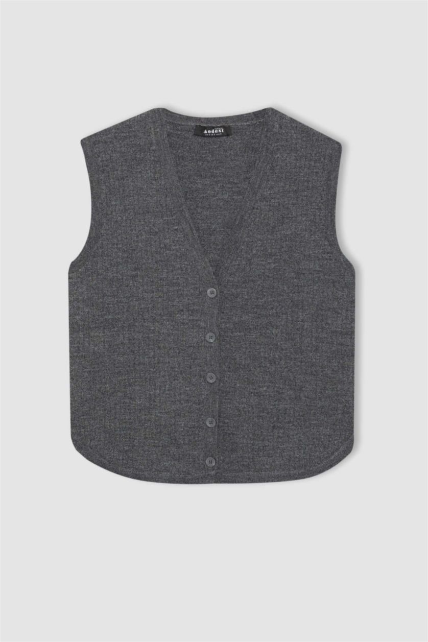 WOMAN Anthracite Regular Fit V-Neck Vest