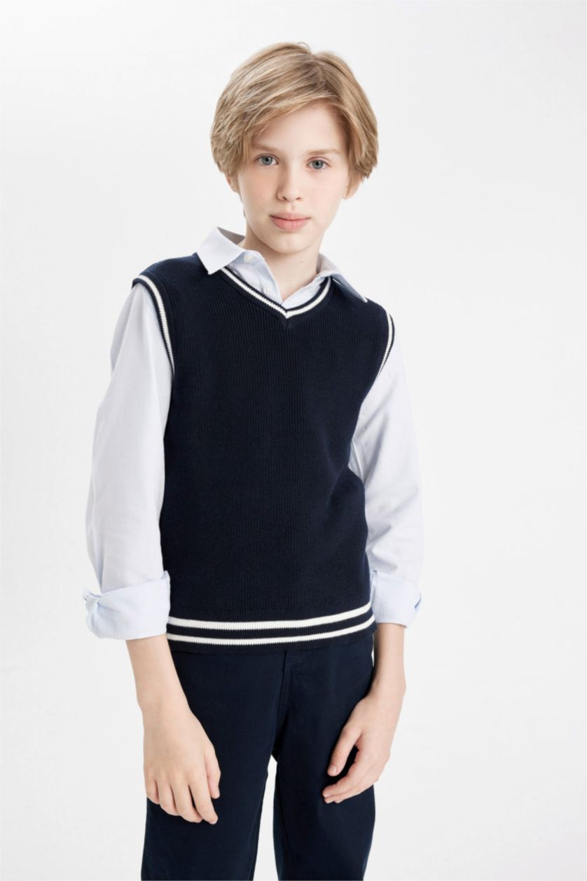 BOYS & TEENS NAVY Boy Navy Blue V-Neck Knitwear Vest