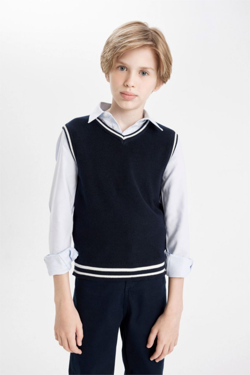 BOYS & TEENS NAVY Boy Navy Blue V-Neck Knitwear Vest