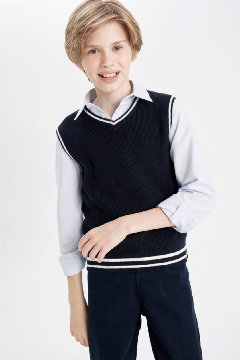 BOYS & TEENS NAVY Boy Navy Blue V-Neck Knitwear Vest