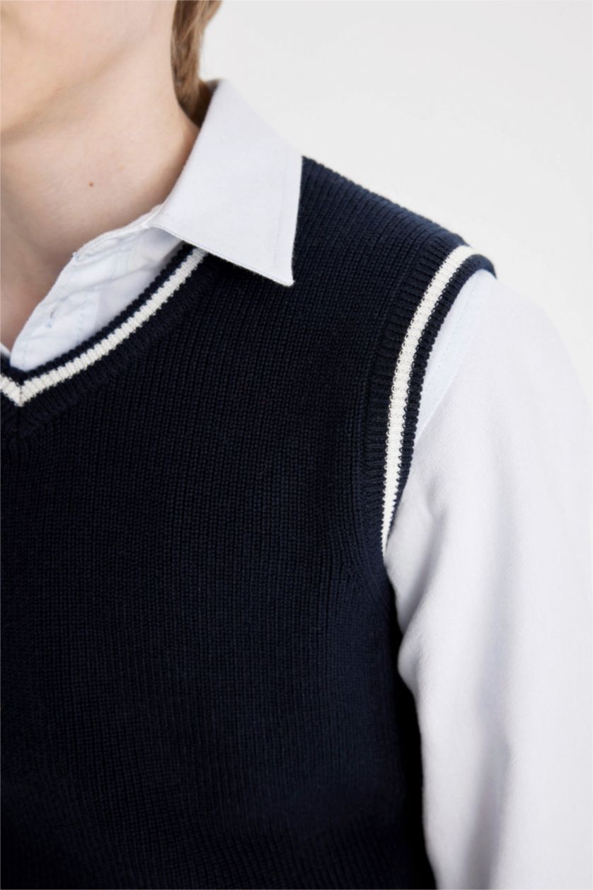 BOYS & TEENS NAVY Boy Navy Blue V-Neck Knitwear Vest
