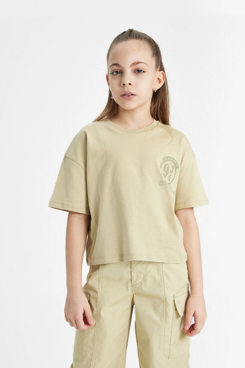 GIRLS & TEENS Light Khaki Girl Harry Potter Short Sleeve Crop T-Shirt