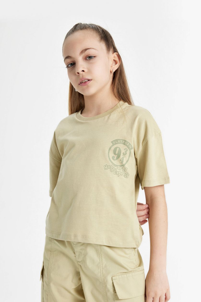 GIRLS & TEENS Light Khaki Girl Harry Potter Short Sleeve Crop T-Shirt