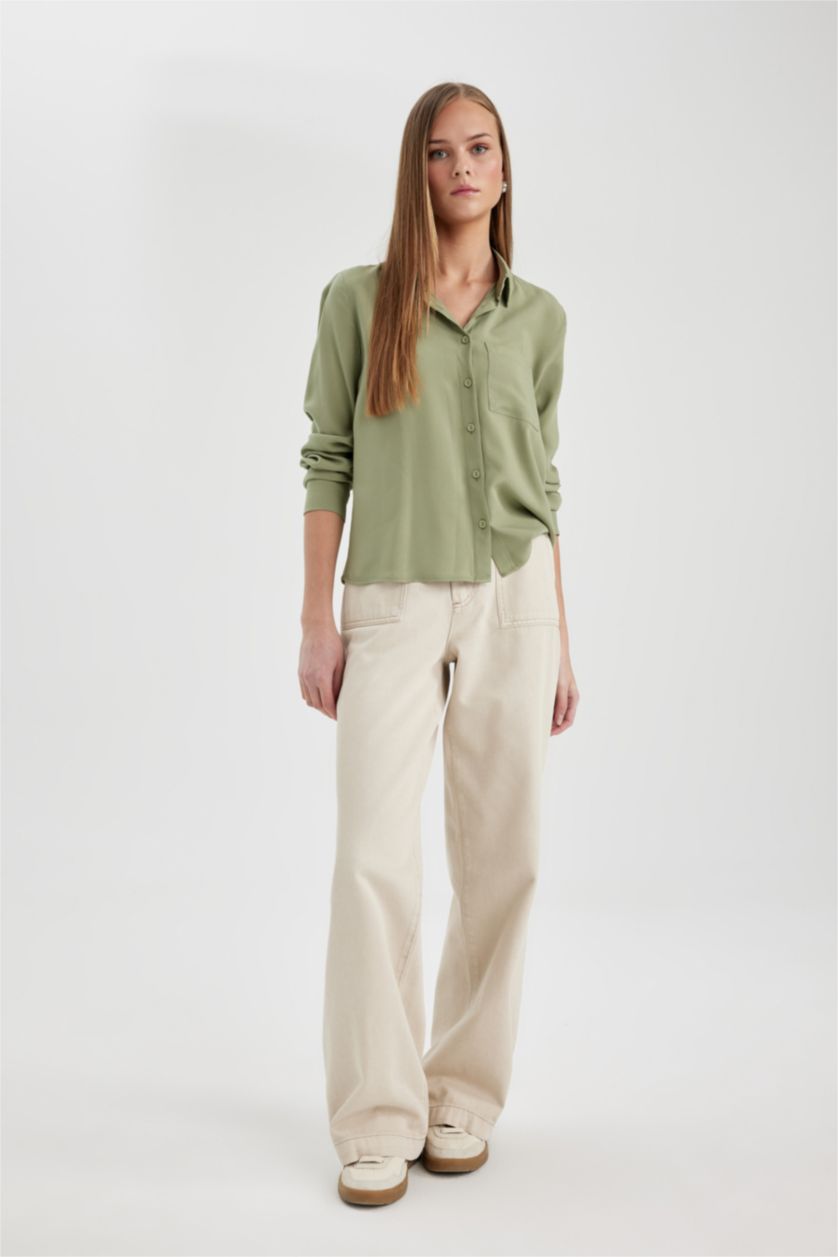 WOMAN Stone Wide Leg Gabardine Trousers
