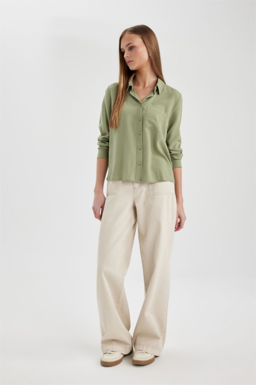 WOMAN Stone Wide Leg Gabardine Trousers