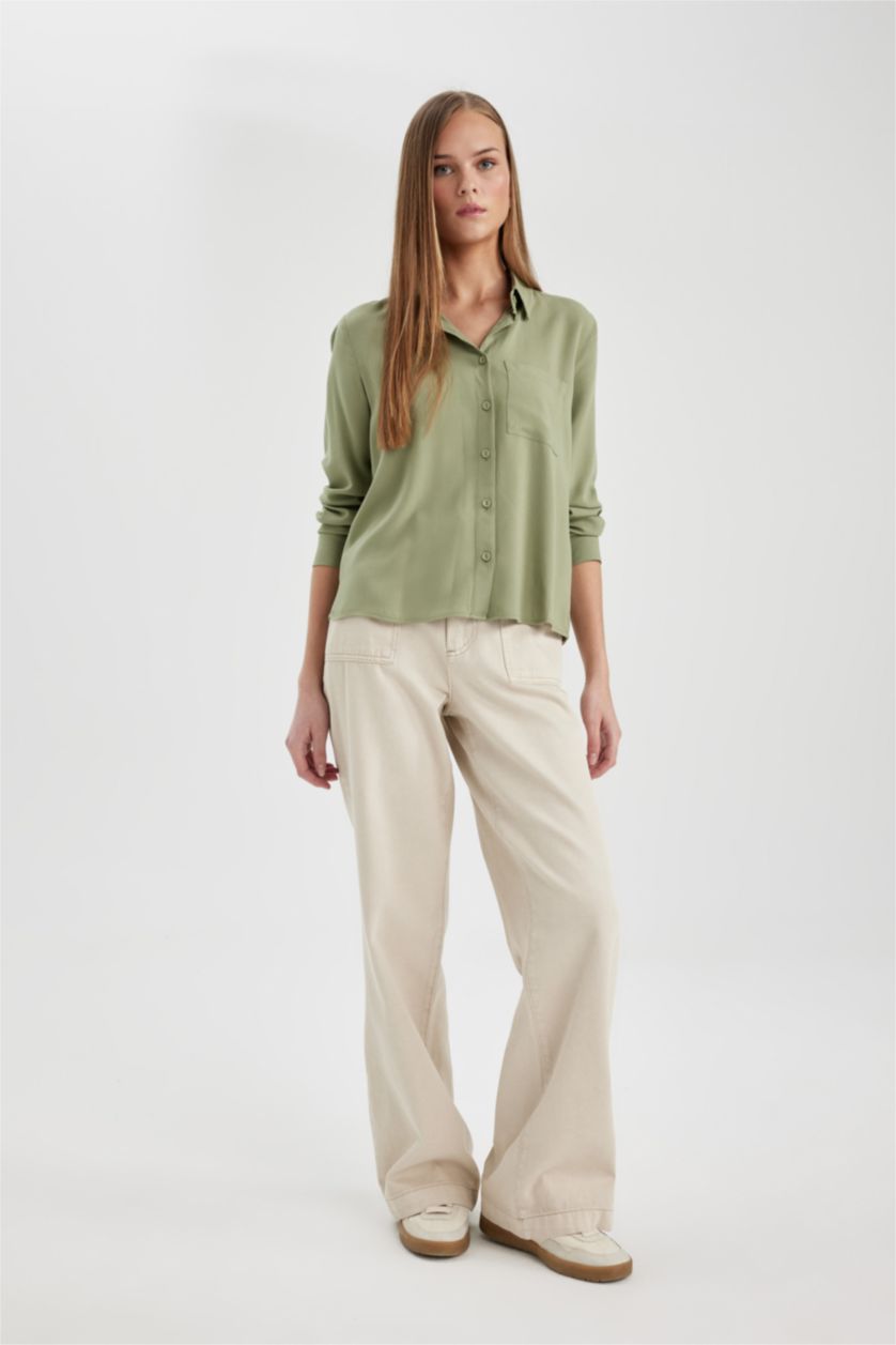 WOMAN Stone Wide Leg Gabardine Trousers