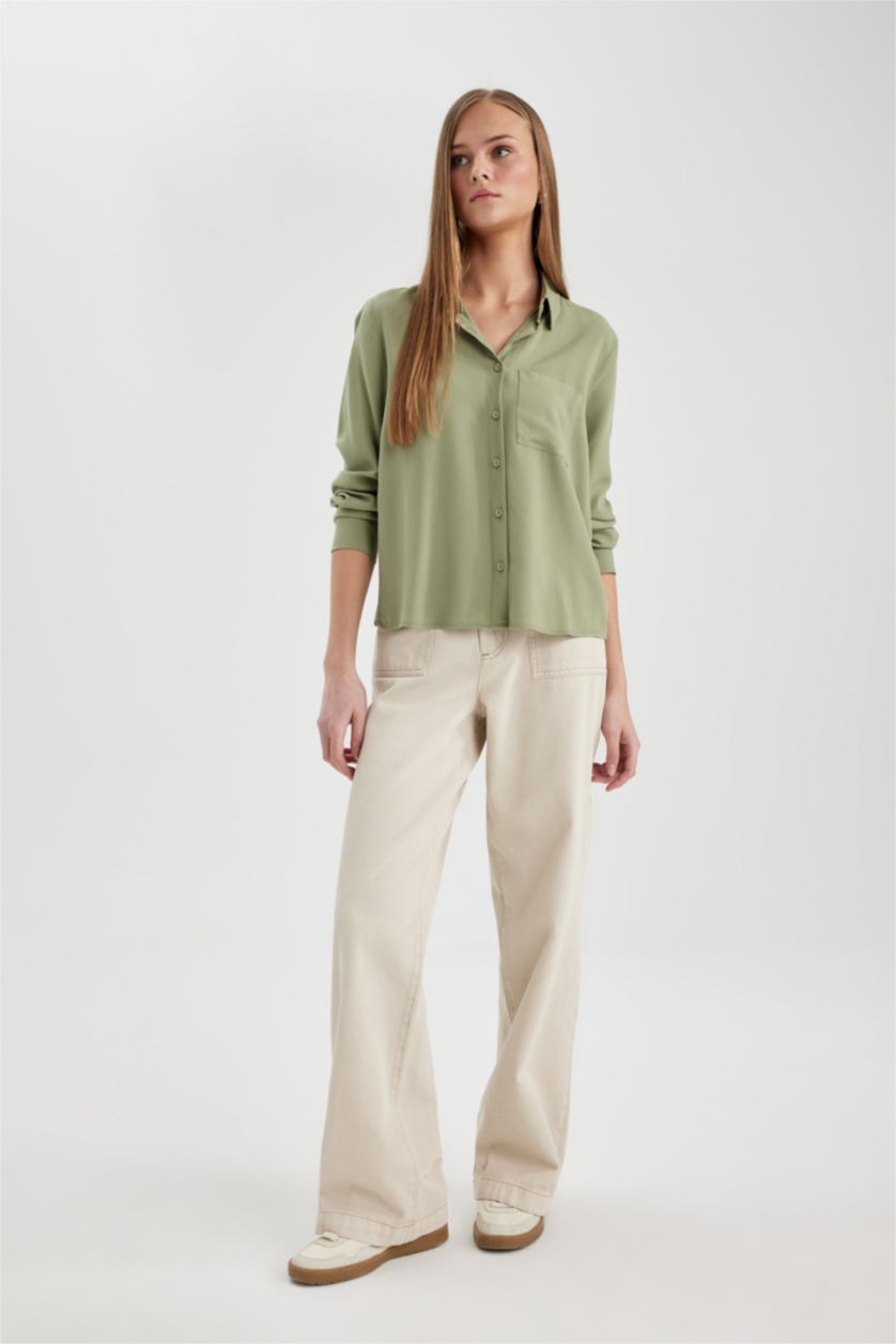 WOMAN Stone Wide Leg Gabardine Trousers