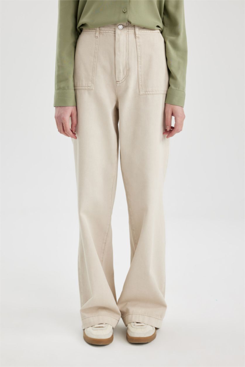 WOMAN Stone Wide Leg Gabardine Trousers