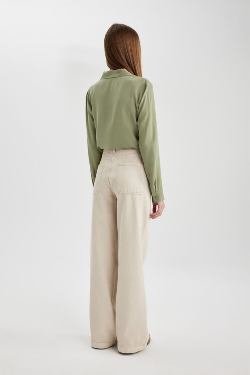 WOMAN Stone Wide Leg Gabardine Trousers