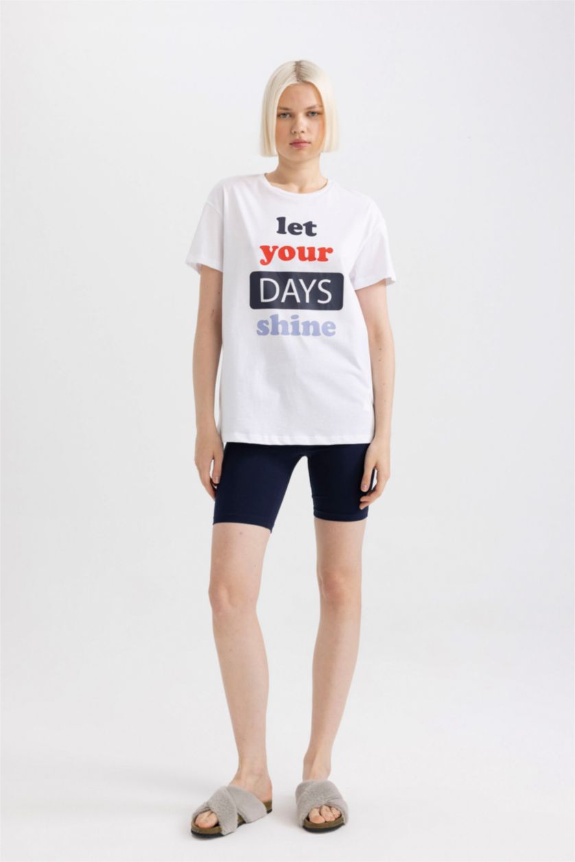 WOMAN NAVY Regular Fit Printed 2 Piece Pajama Set