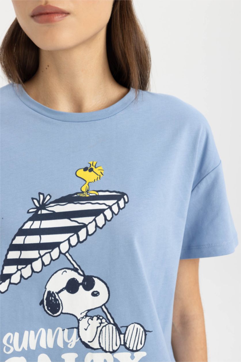 نساء أزرق طقم بيجاما قصة عادية نص كم من سنوبي - قطعتين