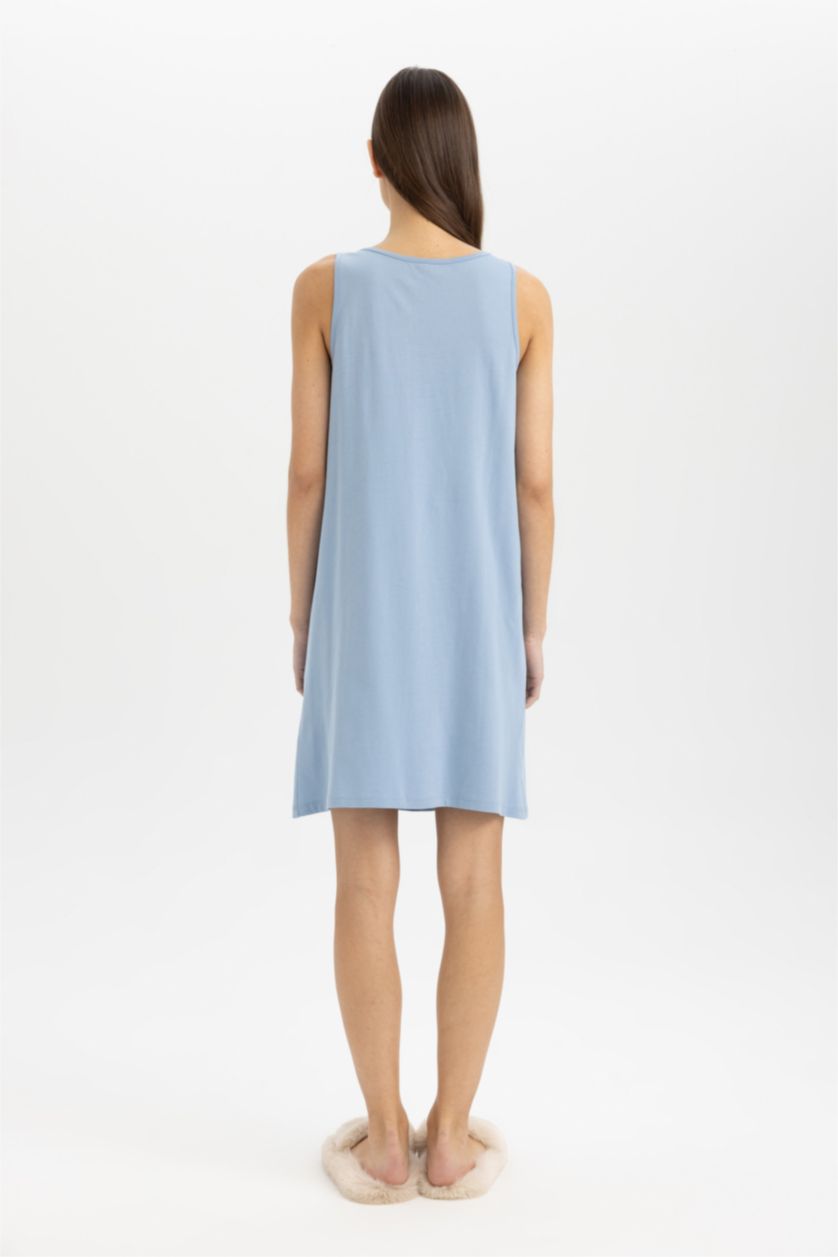 FEMME Bleu Chemise de Nuit sans Manches imprimée