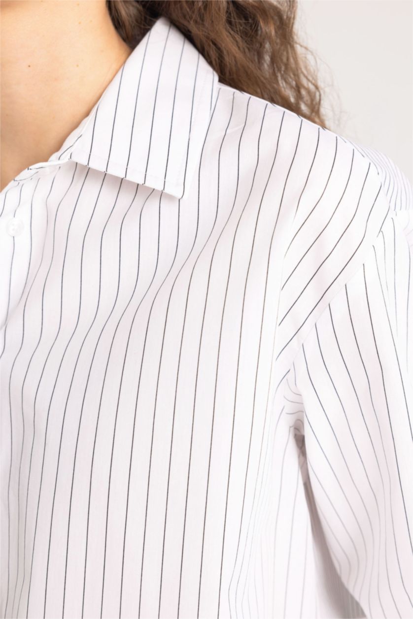 FEMME Blanc Chemise Oversize en Popeline à Manches Longues