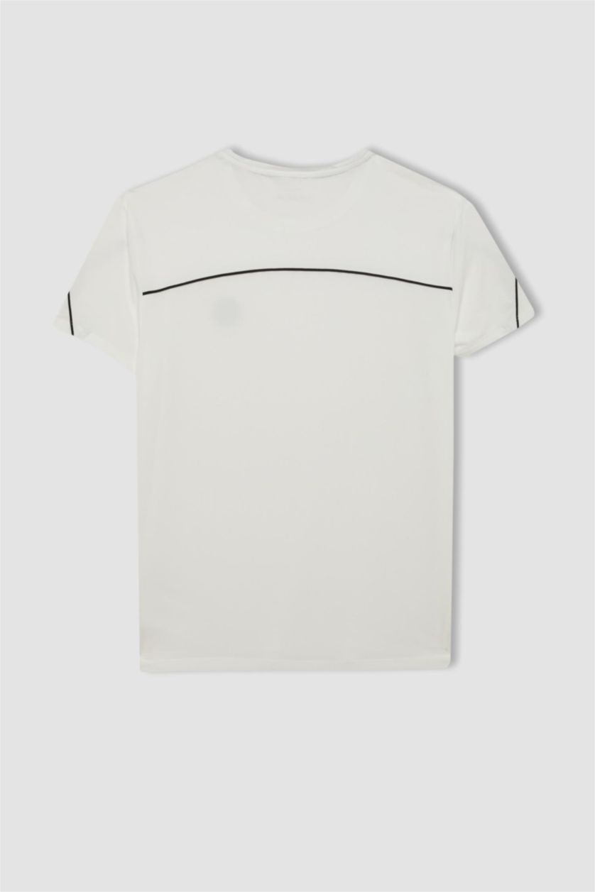 Erkek Beyaz DeFactoFit Standart Fit Bisiklet Yaka Baskılı Ağır Kumaş Kısa Kollu Sporcu Tişört