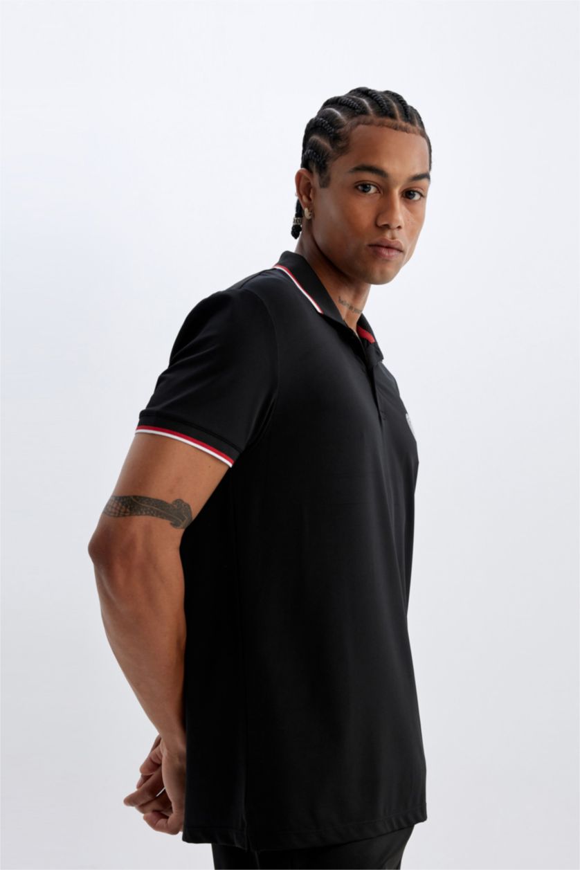 Erkek Siyah Standart Fıt Kısa Kollu Polo Tişört