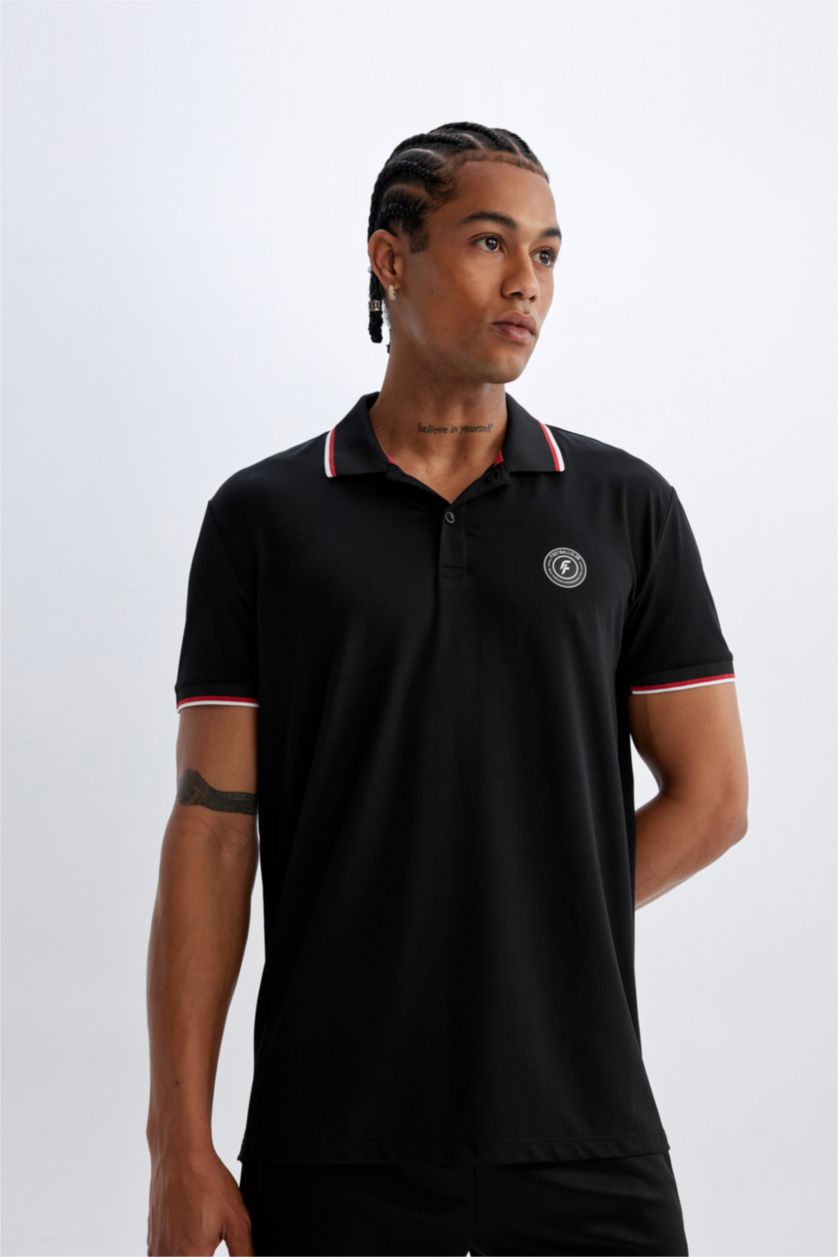 Erkek Siyah Standart Fıt Kısa Kollu Polo Tişört
