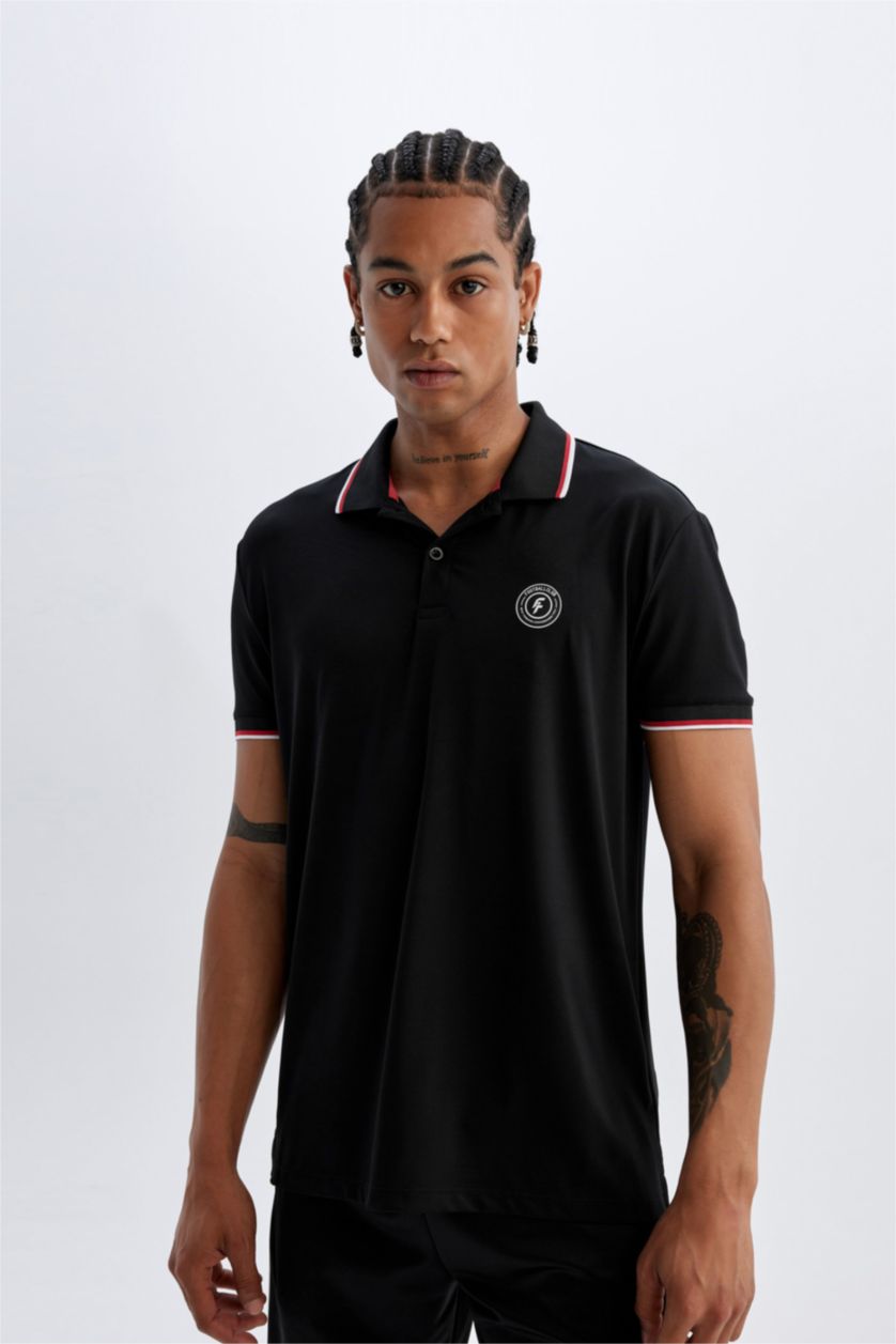 Erkek Siyah Standart Fıt Kısa Kollu Polo Tişört