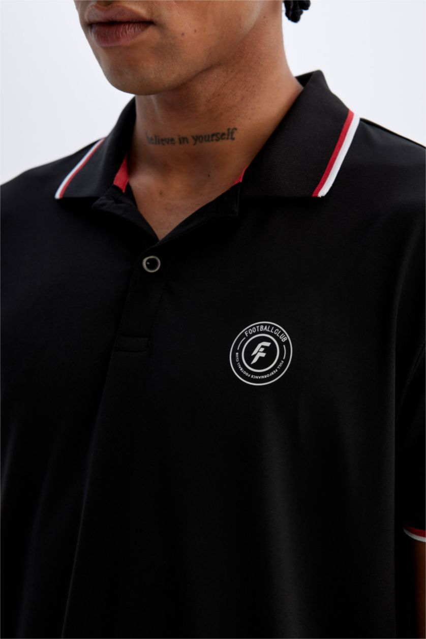 Erkek Siyah Standart Fıt Kısa Kollu Polo Tişört