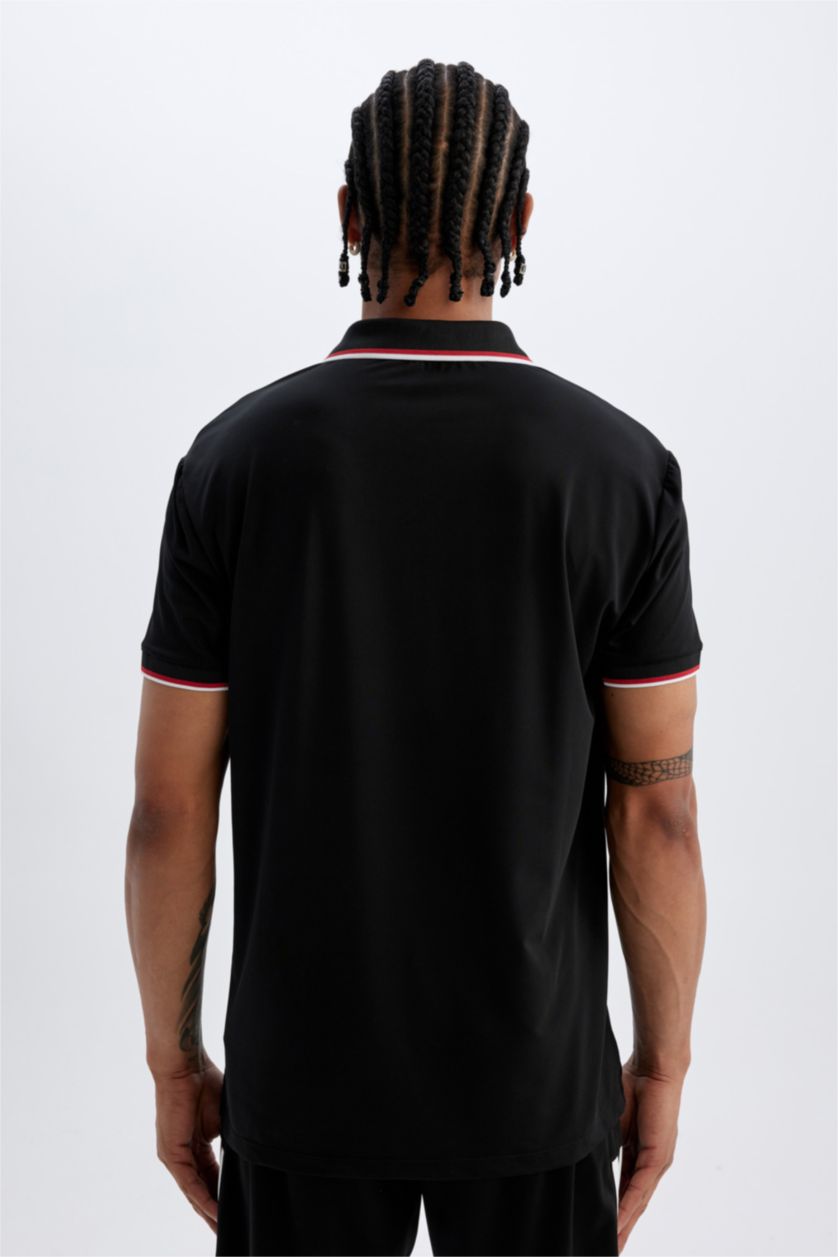 Erkek Siyah Standart Fıt Kısa Kollu Polo Tişört