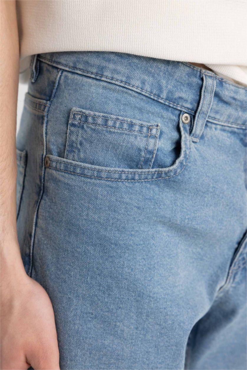 MAN Light Blue Regular Fit Denim Bermuda Shorts