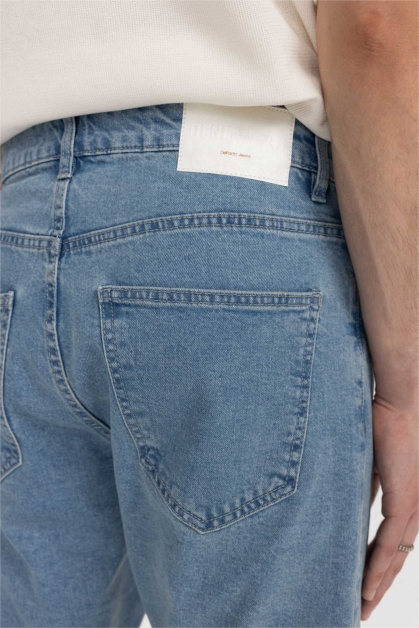 MAN Light Blue Regular Fit Denim Bermuda Shorts