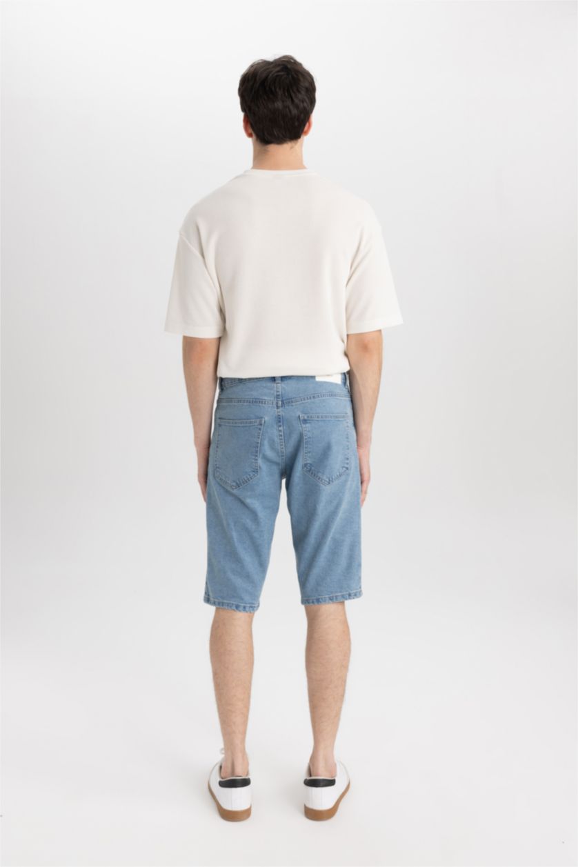 MAN Light Blue Regular Fit Denim Bermuda Shorts