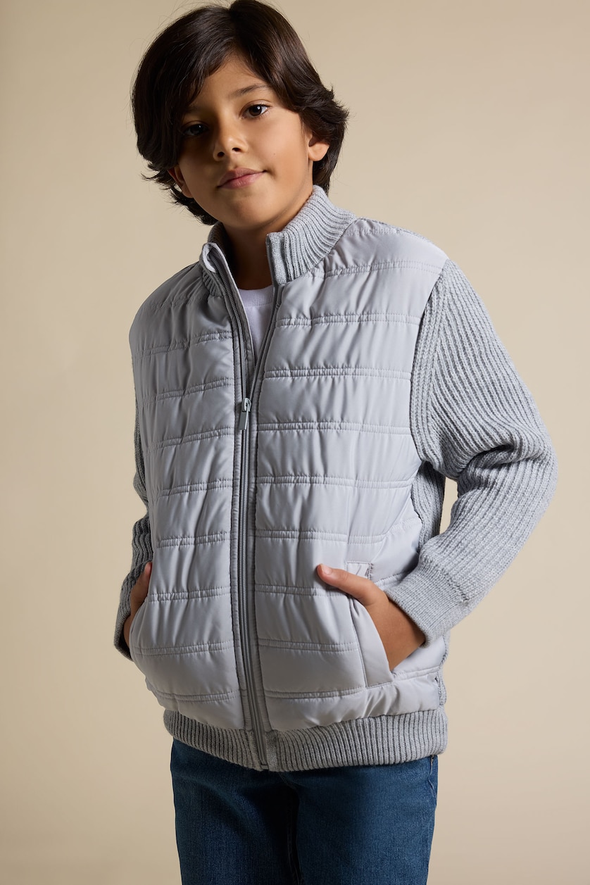 BOYS & TEENS Light Grey Melange Boy Half Turtleneck Knit Jacket
