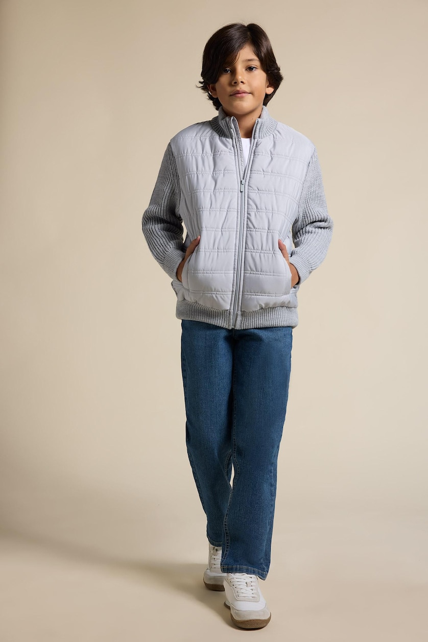 BOYS & TEENS Light Grey Melange Boy Half Turtleneck Knit Jacket