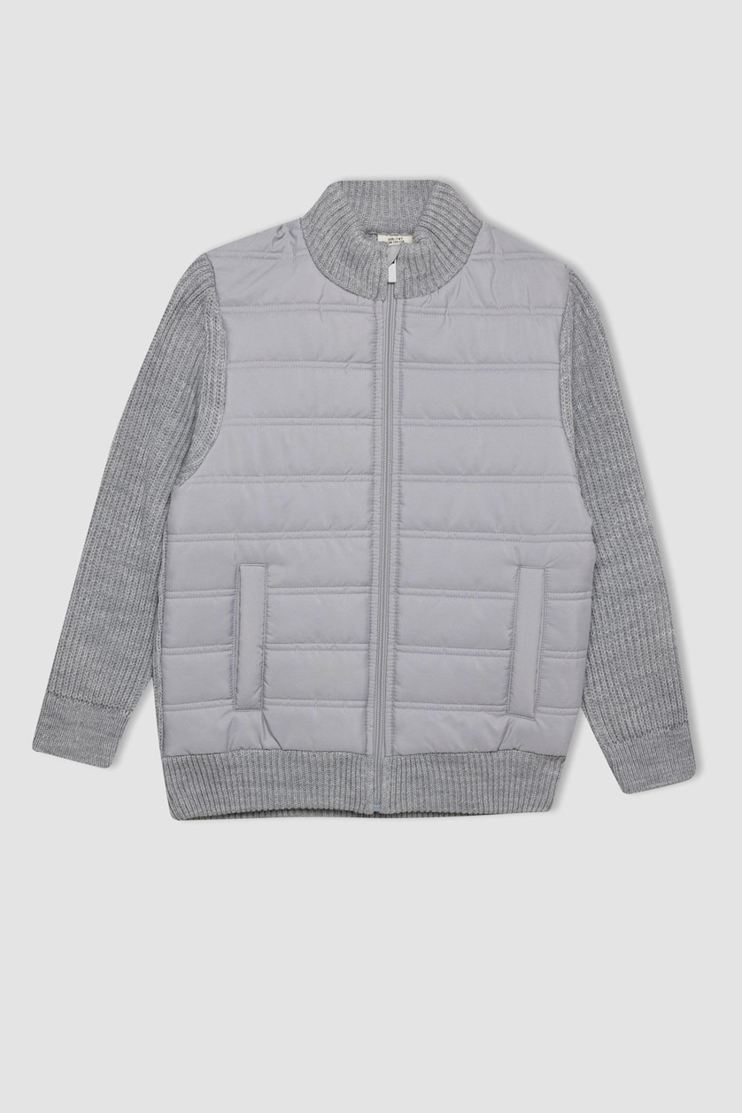 BOYS & TEENS Light Grey Melange Boy Half Turtleneck Knit Jacket