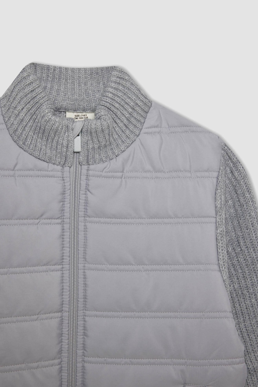 BOYS & TEENS Light Grey Melange Boy Half Turtleneck Knit Jacket