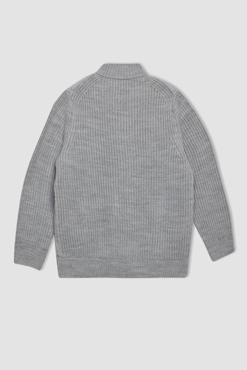 BOYS & TEENS Light Grey Melange Boy Half Turtleneck Knit Jacket