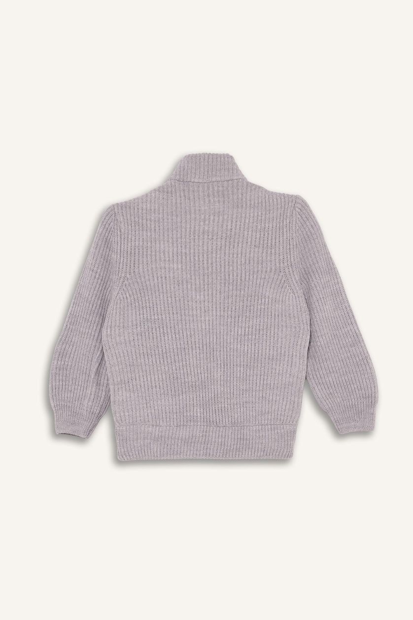 أولادي ميلانج رمادي فاتح كارديجان اولادي تريكو قصة عادية بياقة واقفة بسحاب