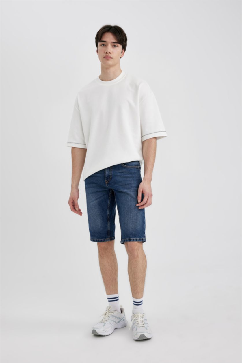 MAN Dark Blue Regular Fit Denim Bermuda Shorts
