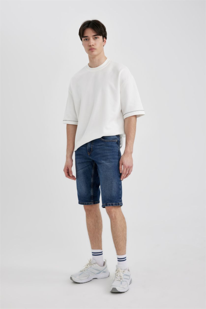 MAN Dark Blue Regular Fit Denim Bermuda Shorts