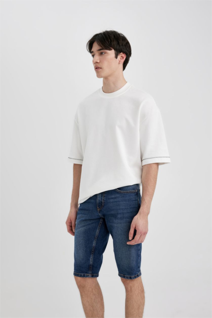 MAN Dark Blue Regular Fit Denim Bermuda Shorts