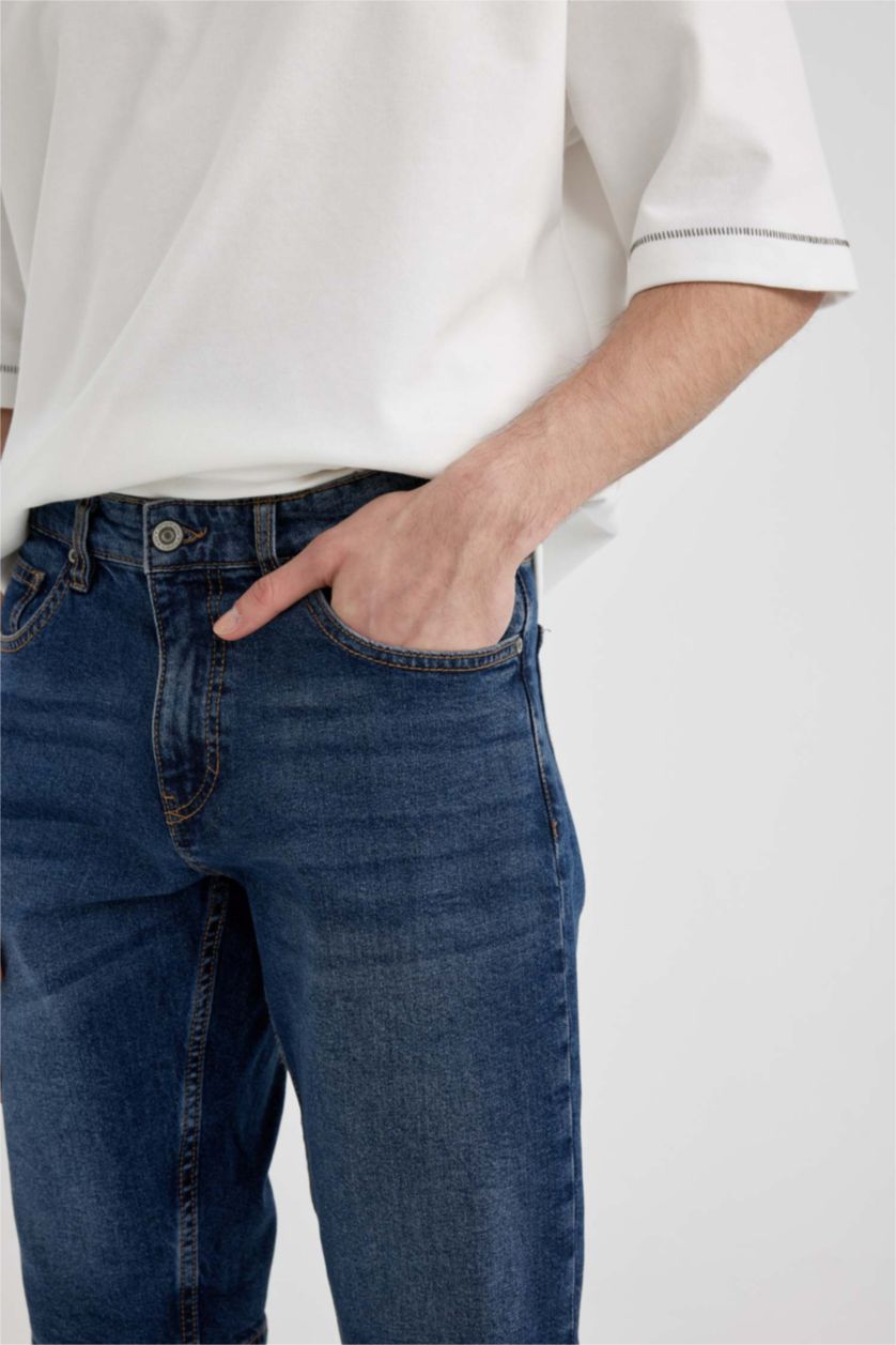 MAN Dark Blue Regular Fit Denim Bermuda Shorts