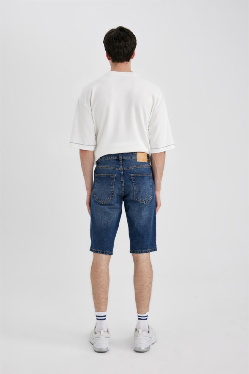MAN Dark Blue Regular Fit Denim Bermuda Shorts