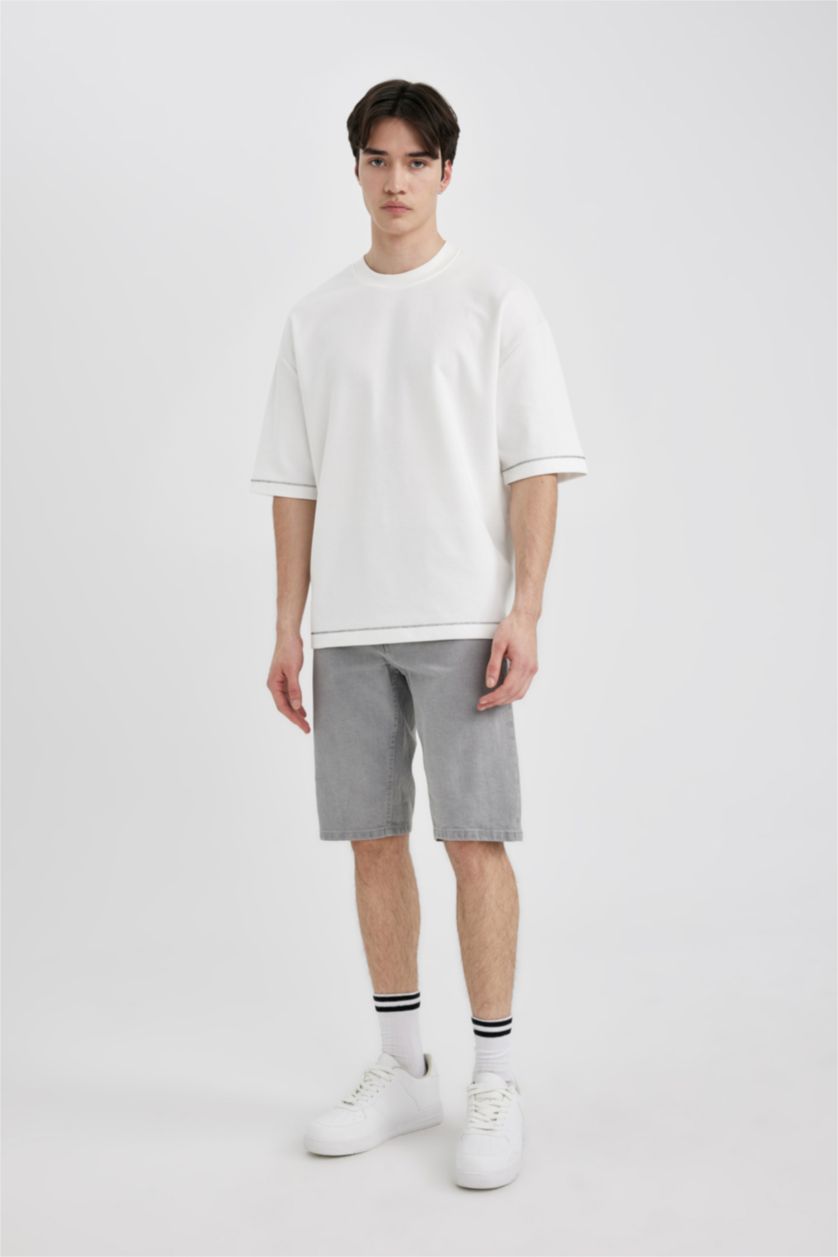 رجالي رمادي برمودا جينز سليم فيت