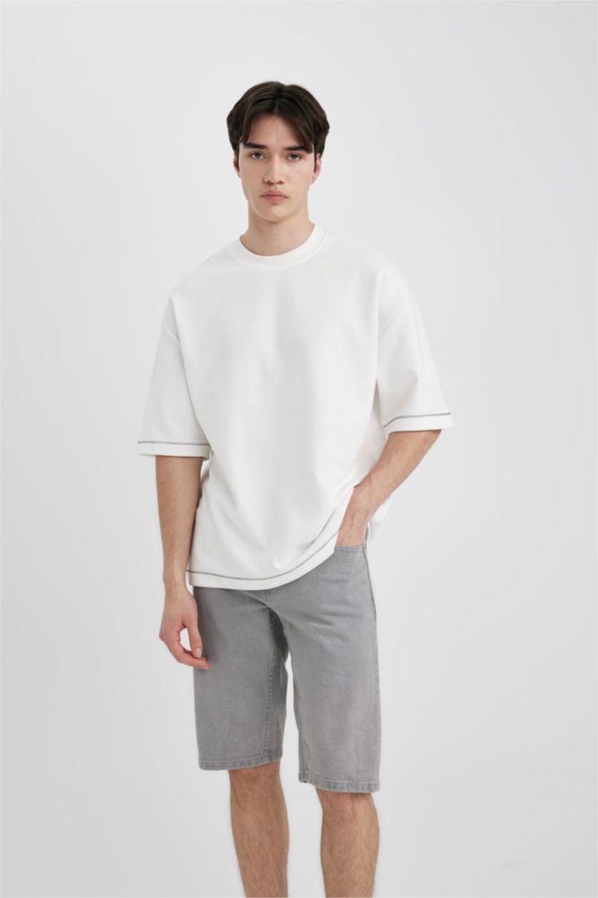 رجالي رمادي برمودا جينز سليم فيت