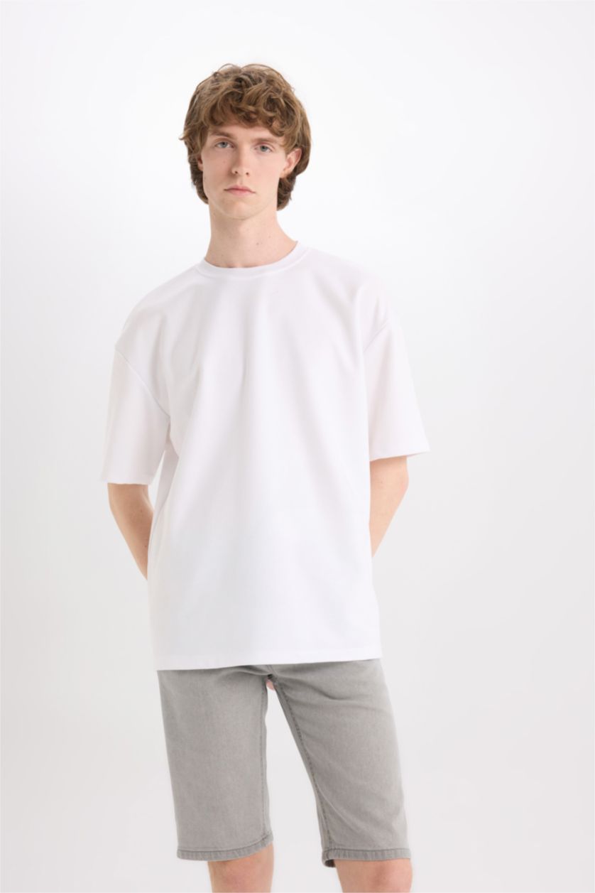 Erkek Gri Slim Fit Dar Kesim Jean Bermuda Şort