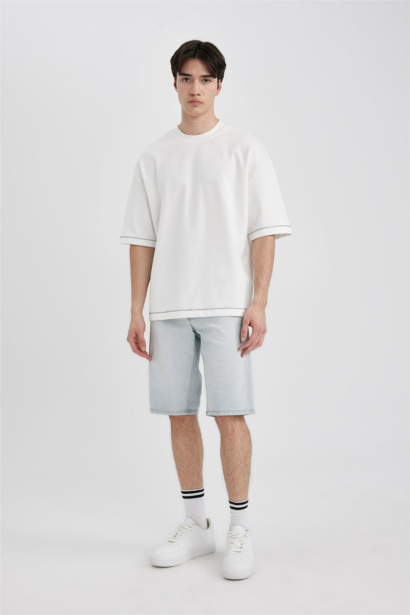 MAN Ice Blue Slim Fit Denim Bermuda Shorts