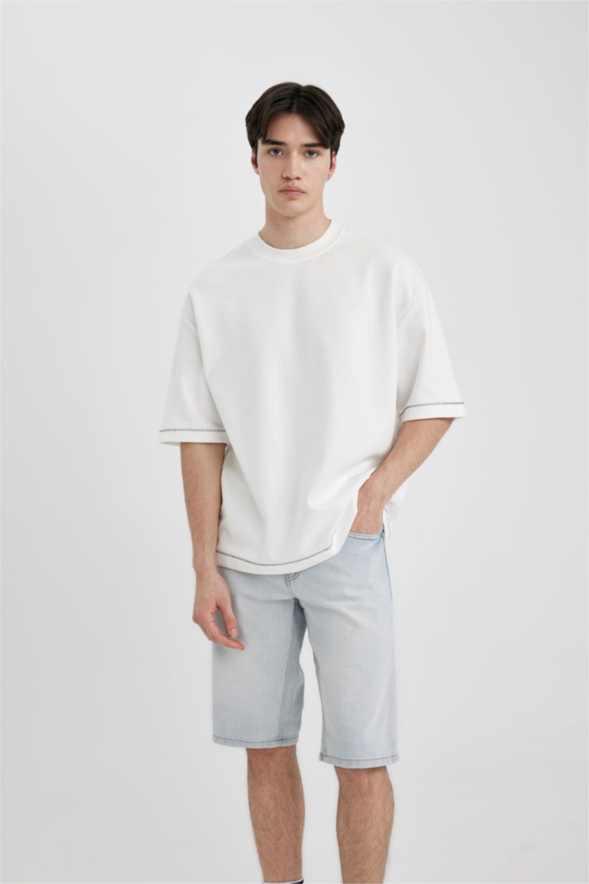 MAN Ice Blue Slim Fit Denim Bermuda Shorts